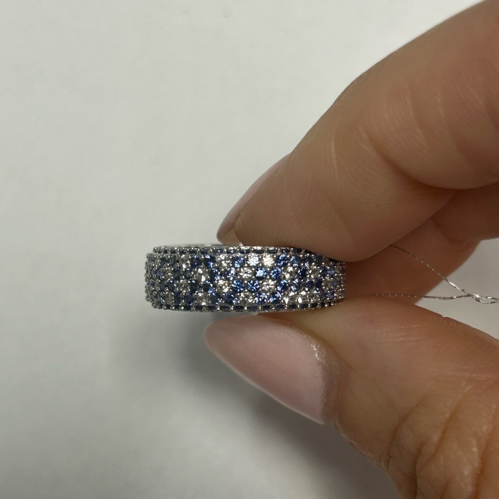 Suzy Levian Sterling Silver Blue Sapphire White Sapphire Pave Band Ring NWT